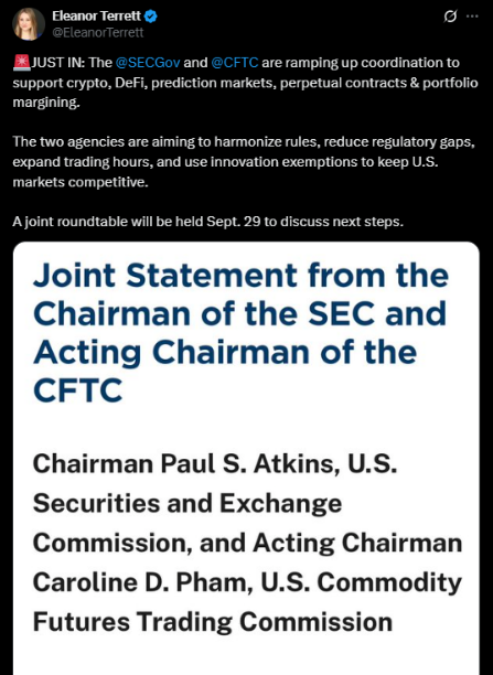 SEC, CFTC to hold roundtable to discuss market reforms | Source: X