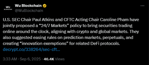 US, CFTC propose 24/7 markets policy | Source: X